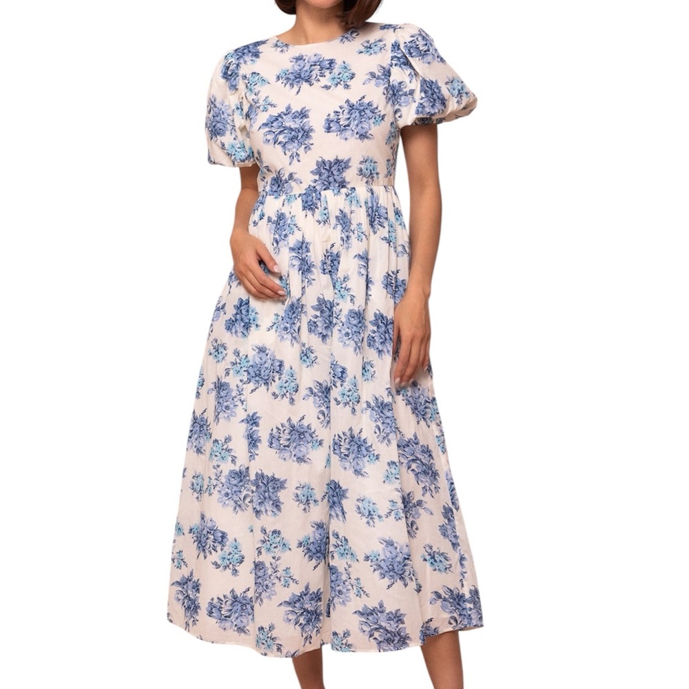 Ivy City Co Blue Floral Midi Dress